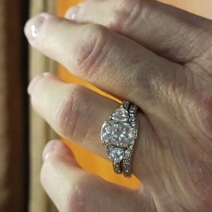 Diamonique 2.95 cttw 100-Facet Bridal Ring Set, Platinum Clad